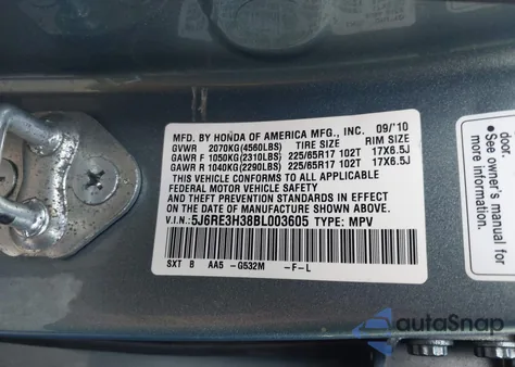 2011 Honda Cr-V Lx z USA, uszkodzony, nr VIN 5J6RE3H38BL003605